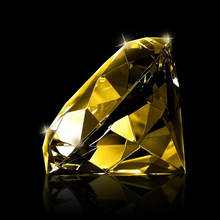 Dazzling diamond Yellow gemstones on black background